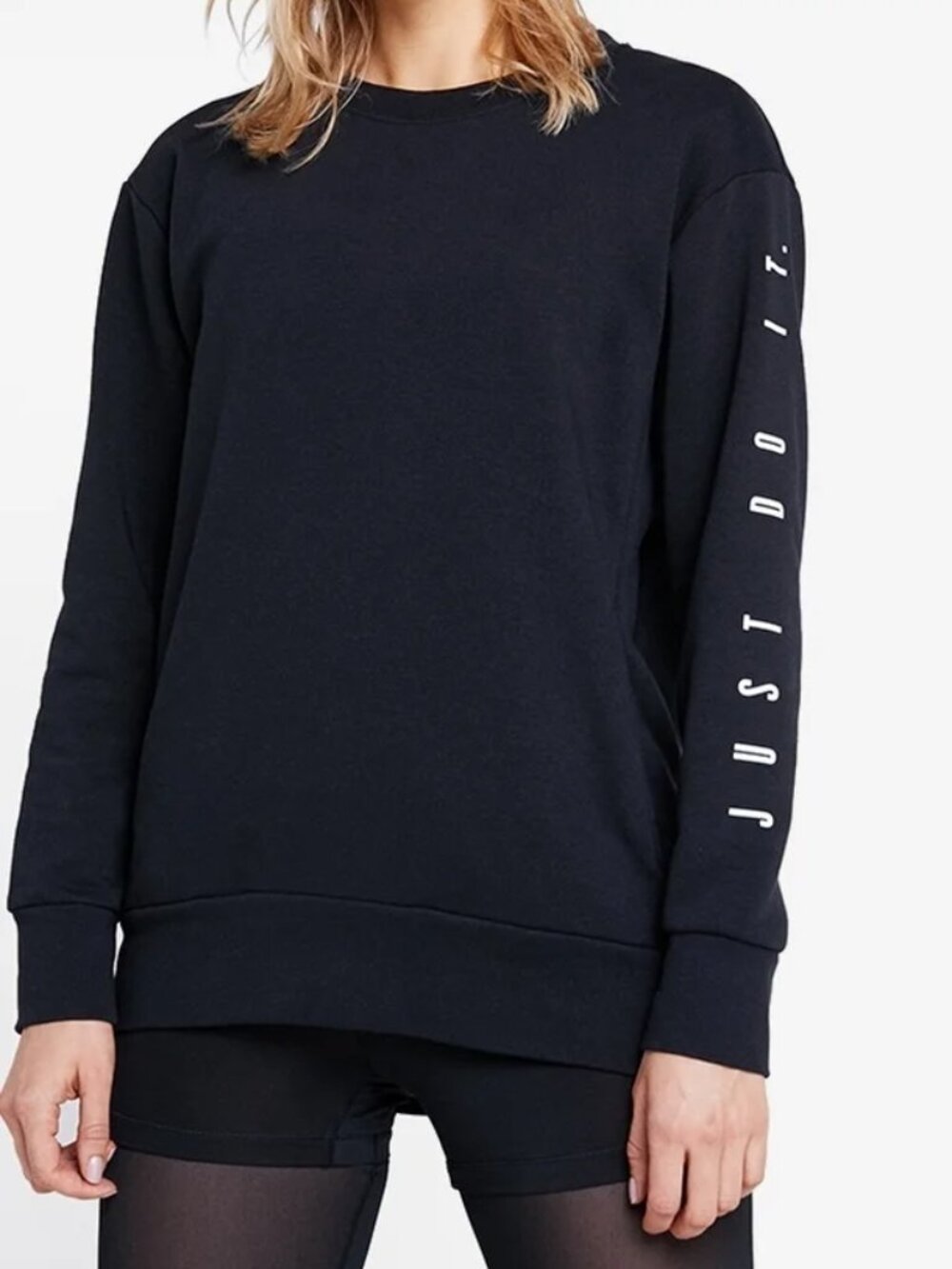 Nike Women's Black Dri-FIT Long-Sleeve "Just Do It" Crewneck Sweatshirt Size M